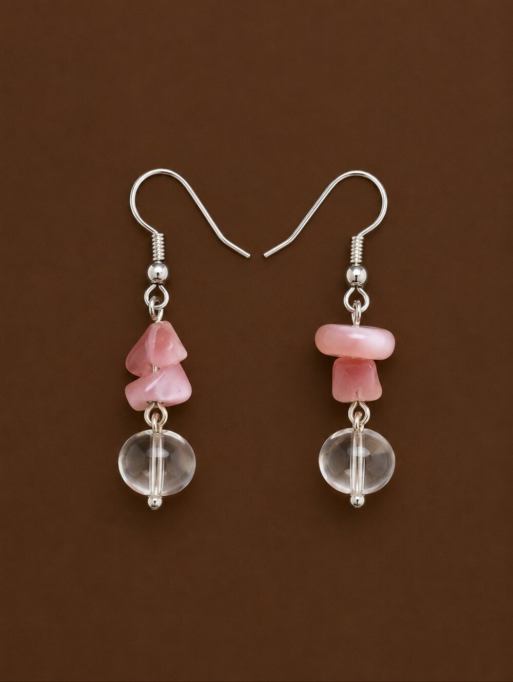3/$30 HANDMADE Pink Cat's Eye Glass Beaded Dangle Hook Earrings